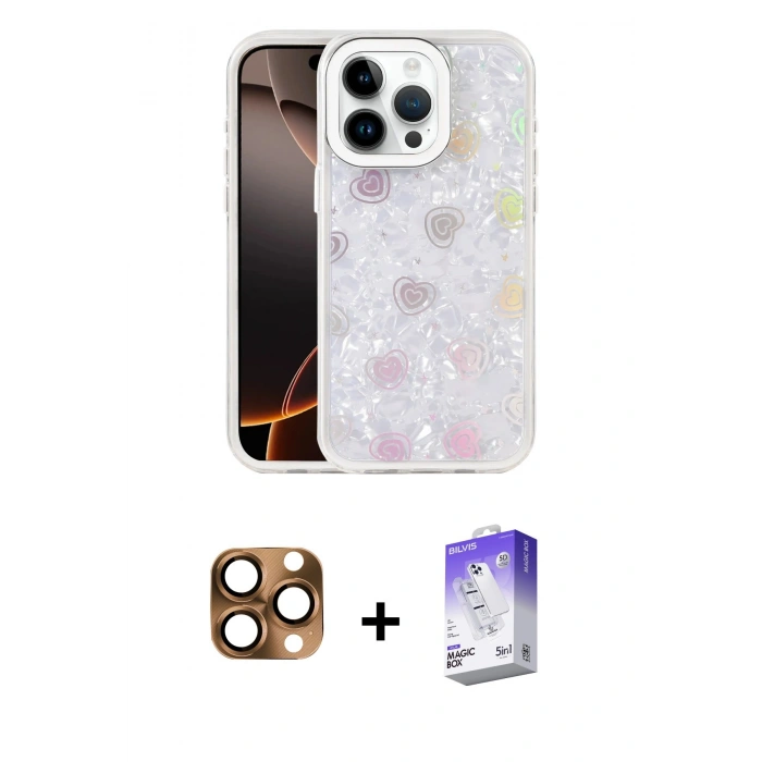 MARSİLYAN™- iPhone 16 Pro Max Kılıf Odak Prime - Siyah Bilvis 5in1 3D Magic Cam Ekran Koruyucu + Çöl Titanyum Pers Alüminyum Kamera Lens