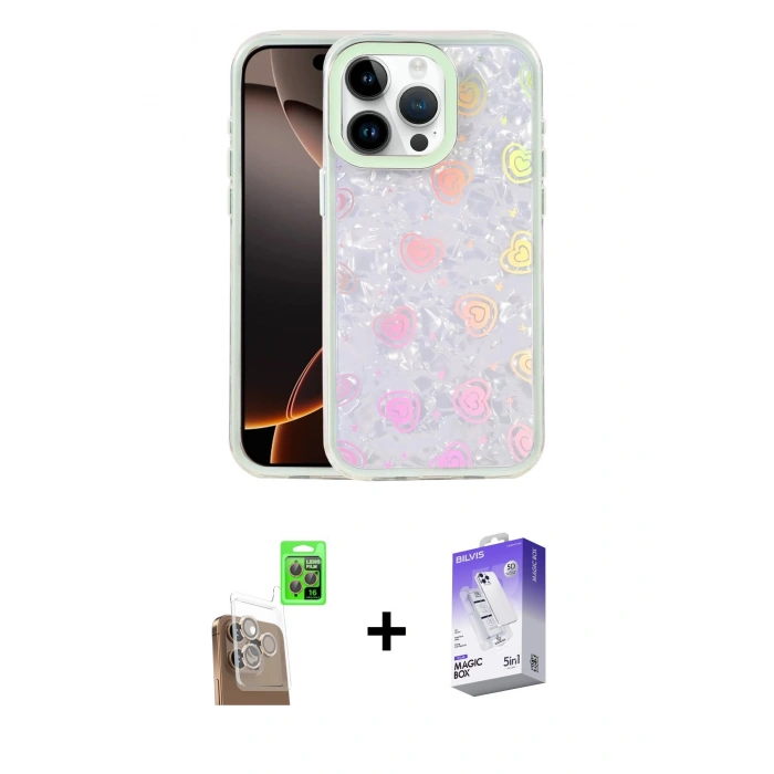 MARSİLYAN™- iPhone 16 Pro Max Kılıf Odak Prime - Siyah Bilvis 5in1 3D Magic Cam Ekran Koruyucu + Raze Metal Kamera Lens - CLTM