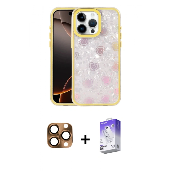 MARSİLYAN™- iPhone 16 Pro Max Kılıf Odak Prime - Siyah Bilvis 5in1 3D Magic Cam Ekran Koruyucu + Çöl Titanyum Pers Alüminyum Kamera Lens