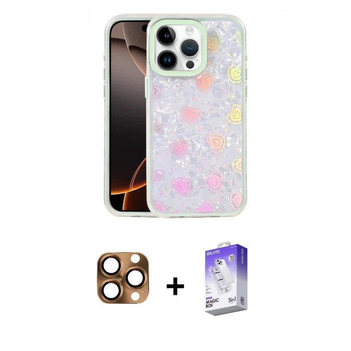 MARSİLYAN™- iPhone 16 Pro Max Kılıf Odak Prime - Siyah Bilvis 5in1 3D Magic Cam Ekran Koruyucu + Çöl Titanyum Pers Alüminyum Kamera Lens