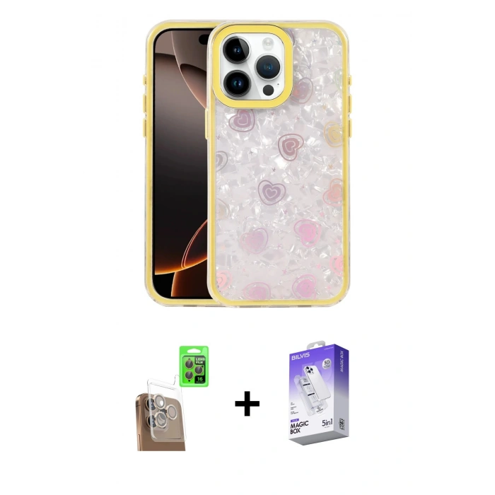 MARSİLYAN™- iPhone 16 Pro Max Kılıf Odak Prime - Siyah Bilvis 5in1 3D Magic Cam Ekran Koruyucu + Raze Metal Kamera Lens - CLTM