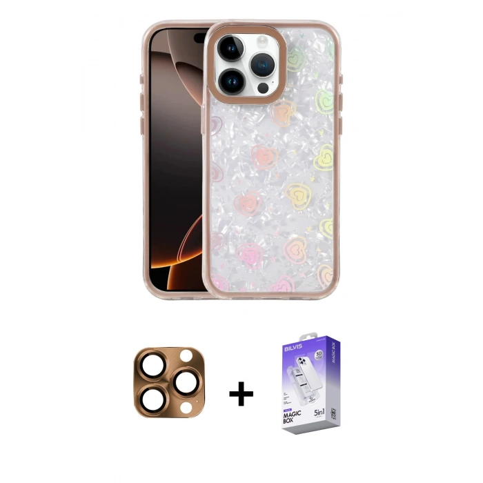 MARSİLYAN™- iPhone 16 Pro Max Kılıf Odak Prime - Siyah Bilvis 5in1 3D Magic Cam Ekran Koruyucu + Çöl Titanyum Pers Alüminyum Kamera Lens