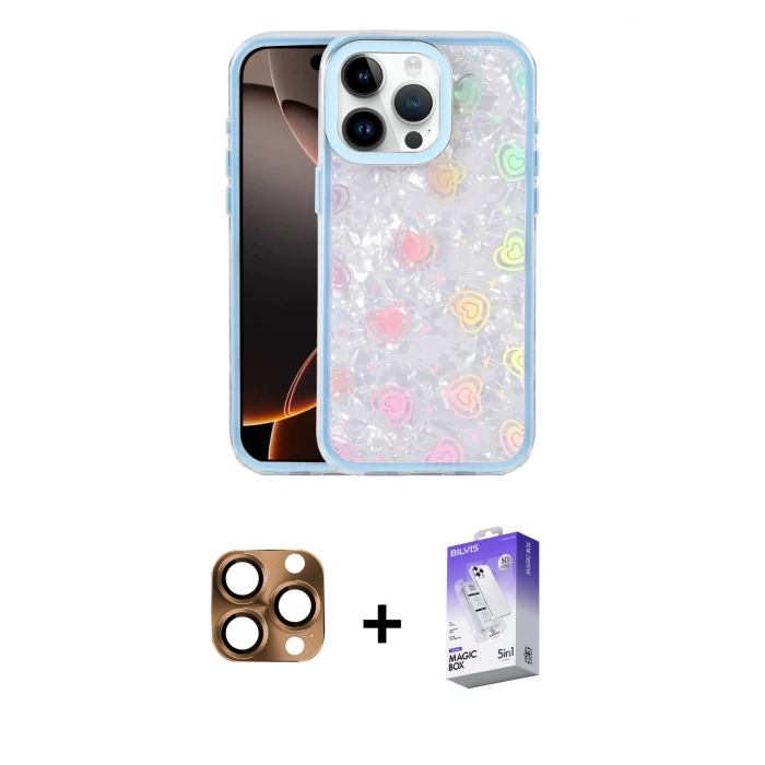 MARSİLYAN™- iPhone 16 Pro Max Kılıf Odak Prime - Siyah Bilvis 5in1 3D Magic Cam Ekran Koruyucu + Çöl Titanyum Pers Alüminyum Kamera Lens