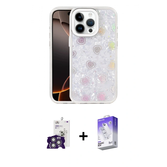 MARSİLYAN™- iPhone 16 Pro Max Kılıf Odak Prime - Siyah Bilvis 5in1 3D Magic Cam Ekran Koruyucu + Bilvis Titan Kamera Lens - GS