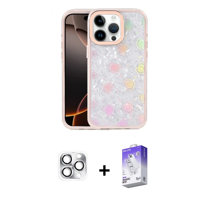 MARSİLYAN™- iPhone 16 Pro Max Kılıf Odak Prime - Siyah Bilvis 5in1 3D Magic Cam Ekran Koruyucu + Pers Alüminyum Kamera Lens - GS