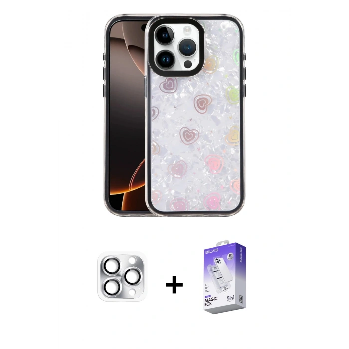 MARSİLYAN™- iPhone 16 Pro Max Kılıf Odak Prime - Siyah Bilvis 5in1 3D Magic Cam Ekran Koruyucu + Pers Alüminyum Kamera Lens - GS