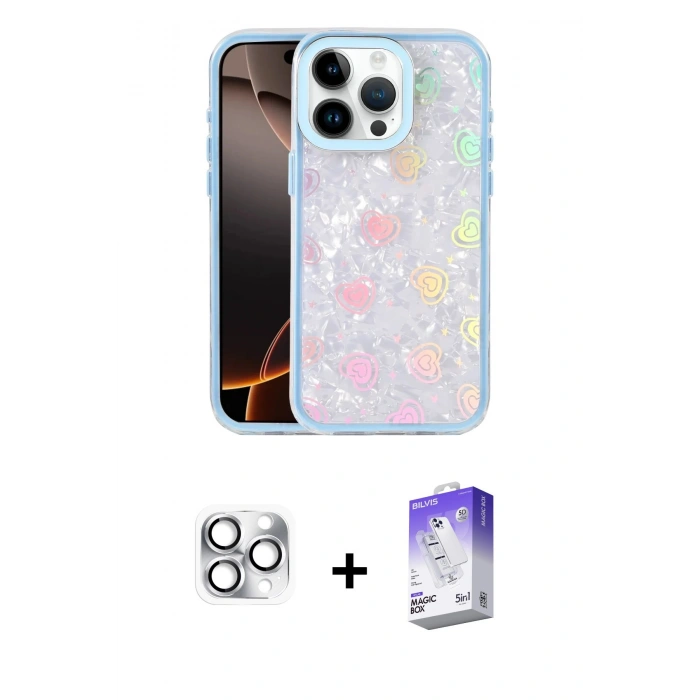MARSİLYAN™- iPhone 16 Pro Max Kılıf Odak Prime - Siyah Bilvis 5in1 3D Magic Cam Ekran Koruyucu + Pers Alüminyum Kamera Lens - GS