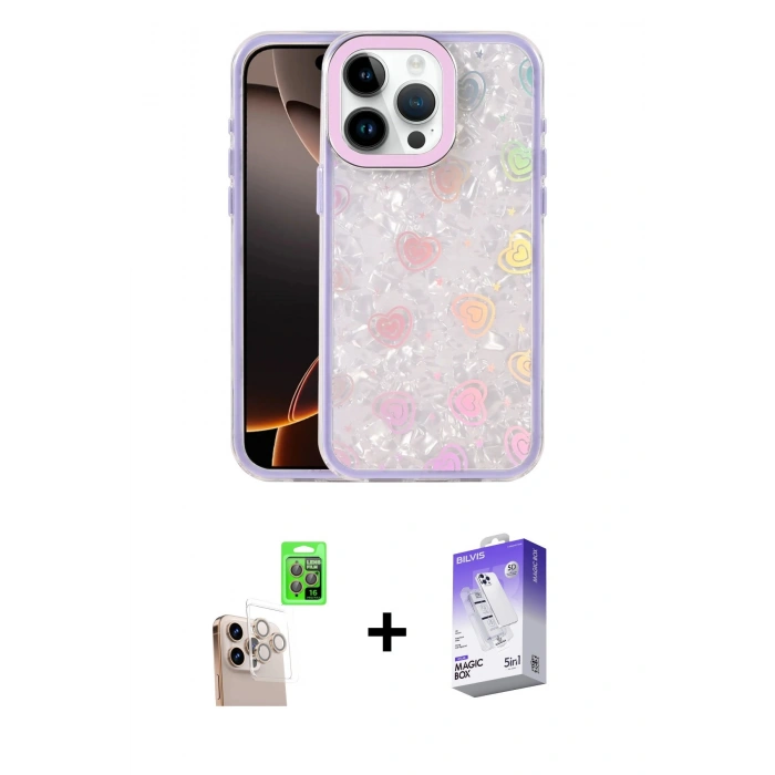 MARSİLYAN™- iPhone 16 Pro Max Kılıf Odak Prime - Siyah Bilvis 5in1 3D Magic Cam Ekran Koruyucu + Raze Metal Kamera Lens - NLGY