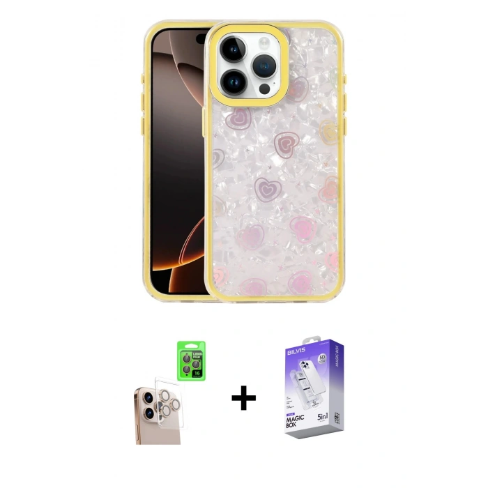 MARSİLYAN™- iPhone 16 Pro Max Kılıf Odak Prime - Siyah Bilvis 5in1 3D Magic Cam Ekran Koruyucu + Raze Metal Kamera Lens - NLGY