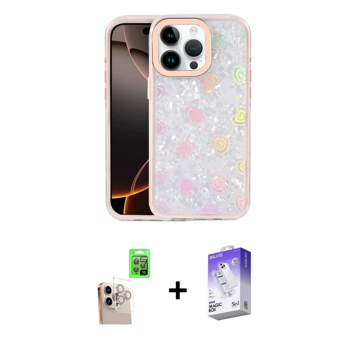 MARSİLYAN™- iPhone 16 Pro Max Kılıf Odak Prime - Siyah Bilvis 5in1 3D Magic Cam Ekran Koruyucu + Raze Metal Kamera Lens - NLGY