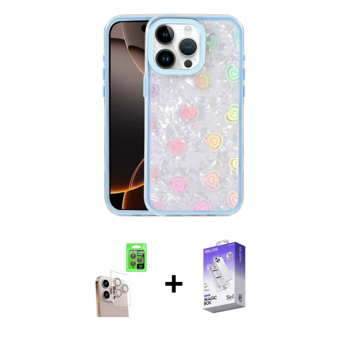 MARSİLYAN™- iPhone 16 Pro Max Kılıf Odak Prime - Siyah Bilvis 5in1 3D Magic Cam Ekran Koruyucu + Raze Metal Kamera Lens - NLGY