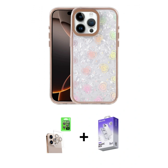 MARSİLYAN™- iPhone 16 Pro Max Kılıf Odak Prime - Siyah Bilvis 5in1 3D Magic Cam Ekran Koruyucu + Raze Metal Kamera Lens - NLGY