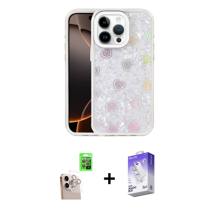 MARSİLYAN™- iPhone 16 Pro Max Kılıf Odak Prime - Siyah Bilvis 5in1 3D Magic Cam Ekran Koruyucu + Raze Metal Kamera Lens - NLGY