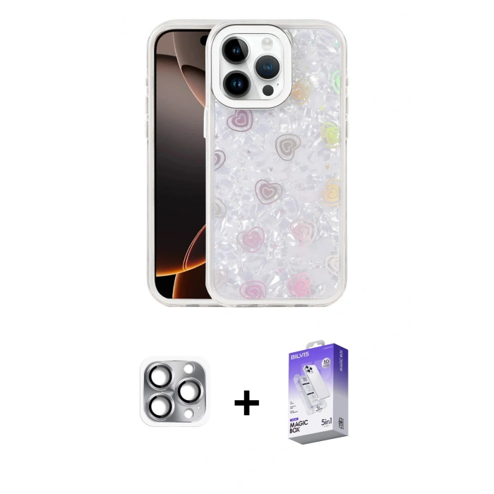 MARSİLYAN™- iPhone 16 Pro Max Kılıf Odak Prime - Siyah Bilvis 5in1 3D Magic Cam Ekran Koruyucu + Pers Alüminyum Kamera Lens - GI