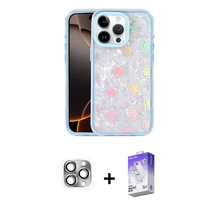 MARSİLYAN™- iPhone 16 Pro Max Kılıf Odak Prime - Siyah Bilvis 5in1 3D Magic Cam Ekran Koruyucu + Pers Alüminyum Kamera Lens - GI