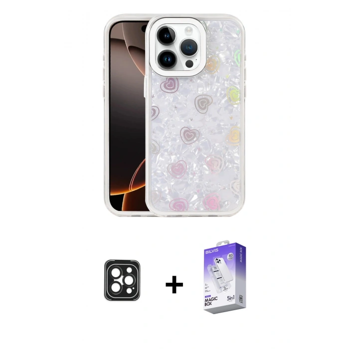 MARSİLYAN™- iPhone 16 Pro Max Kılıf Odak Prime - Siyah Bilvis 5in1 3D Magic Cam Ekran Koruyucu + PVD Metal Kamera Lens - SH