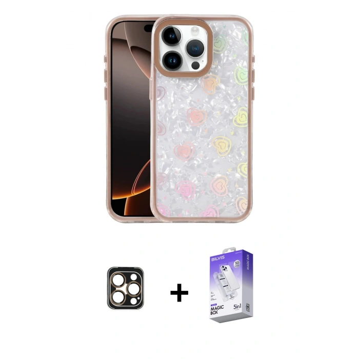 MARSİLYAN™- iPhone 16 Pro Max Kılıf Odak Prime - Siyah Bilvis 5in1 3D Magic Cam Ekran Koruyucu + PVD Metal Kamera Lens - GD