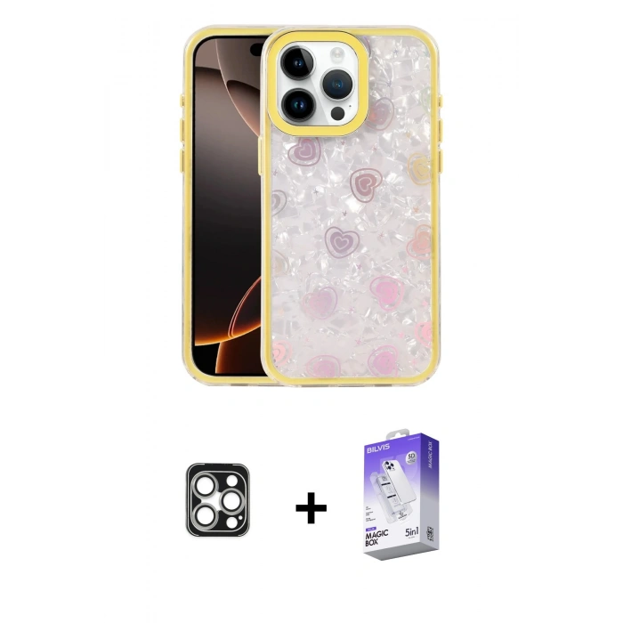 MARSİLYAN™- iPhone 16 Pro Max Kılıf Odak Prime - Siyah Bilvis 5in1 3D Magic Cam Ekran Koruyucu + PVD Metal Kamera Lens - GS