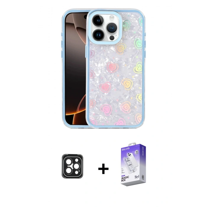 MARSİLYAN™- iPhone 16 Pro Max Kılıf Odak Prime - Siyah Bilvis 5in1 3D Magic Cam Ekran Koruyucu + PVD Metal Kamera Lens - SH