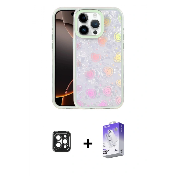 MARSİLYAN™- iPhone 16 Pro Max Kılıf Odak Prime - Siyah Bilvis 5in1 3D Magic Cam Ekran Koruyucu + PVD Metal Kamera Lens - SH