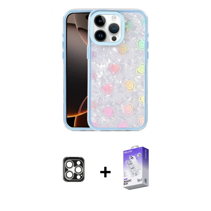 MARSİLYAN™- iPhone 16 Pro Max Kılıf Odak Prime - Siyah Bilvis 5in1 3D Magic Cam Ekran Koruyucu + PVD Metal Kamera Lens - GS
