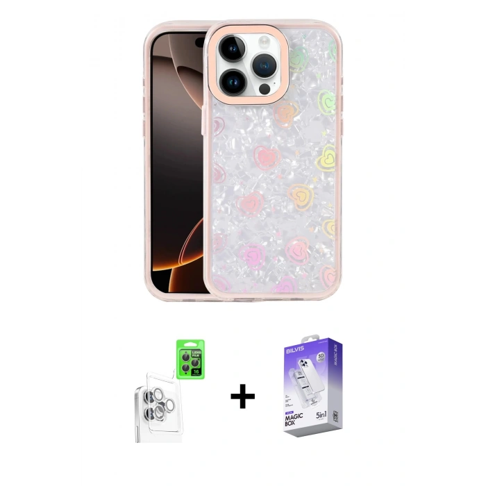 MARSİLYAN™- iPhone 16 Pro Max Kılıf Odak Prime - Siyah Bilvis 5in1 3D Magic Cam Ekran Koruyucu + Raze Metal Kamera Lens - BZ