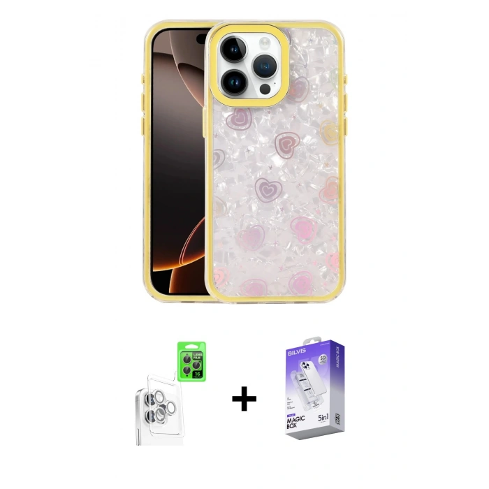 MARSİLYAN™- iPhone 16 Pro Max Kılıf Odak Prime - Siyah Bilvis 5in1 3D Magic Cam Ekran Koruyucu + Raze Metal Kamera Lens - BZ