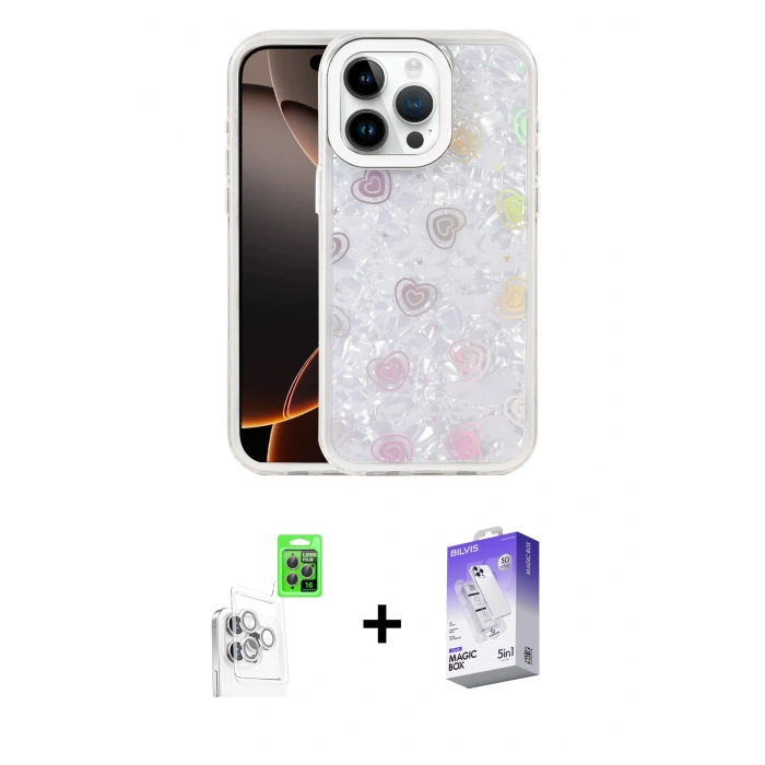 MARSİLYAN™- iPhone 16 Pro Max Kılıf Odak Prime - Siyah Bilvis 5in1 3D Magic Cam Ekran Koruyucu + Raze Metal Kamera Lens - BZ