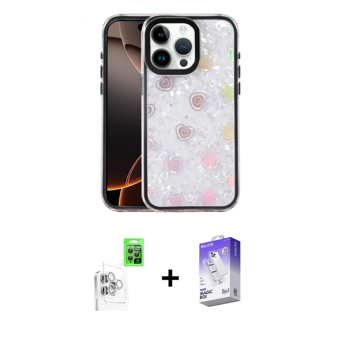 MARSİLYAN™- iPhone 16 Pro Max Kılıf Odak Prime - Siyah Bilvis 5in1 3D Magic Cam Ekran Koruyucu + Raze Metal Kamera Lens - BZ