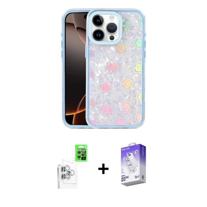 MARSİLYAN™- iPhone 16 Pro Max Kılıf Odak Prime - Siyah Bilvis 5in1 3D Magic Cam Ekran Koruyucu + Raze Metal Kamera Lens - BZ