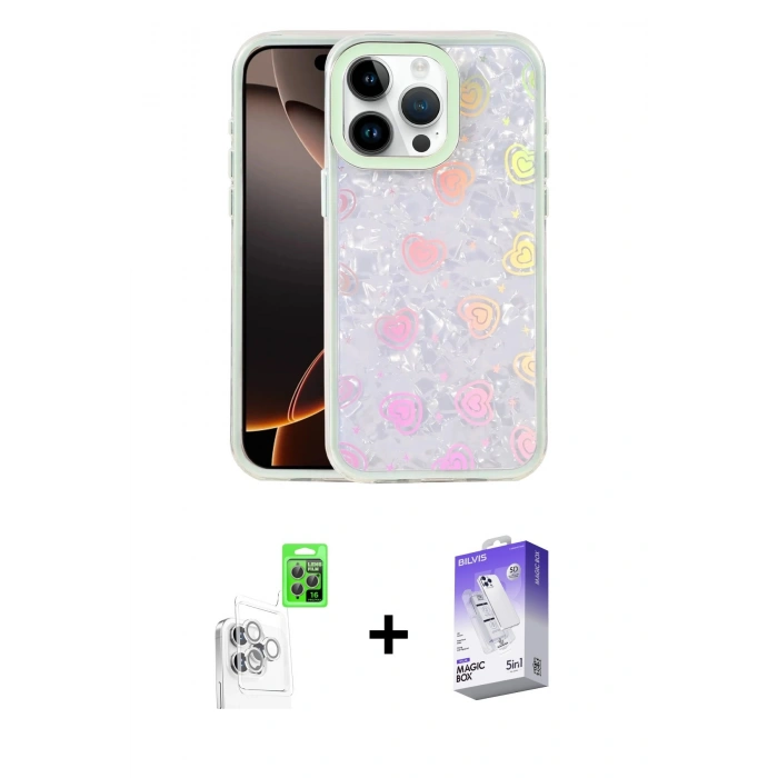 MARSİLYAN™- iPhone 16 Pro Max Kılıf Odak Prime - Siyah Bilvis 5in1 3D Magic Cam Ekran Koruyucu + Raze Metal Kamera Lens - BZ