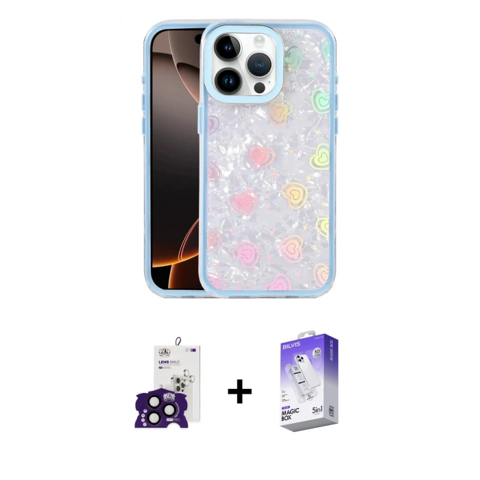 MARSİLYAN™- iPhone 16 Pro Max Kılıf Odak Prime - Siyah Bilvis 5in1 3D Magic Cam Ekran Koruyucu + Bilvis Titan Kamera Lens - SH