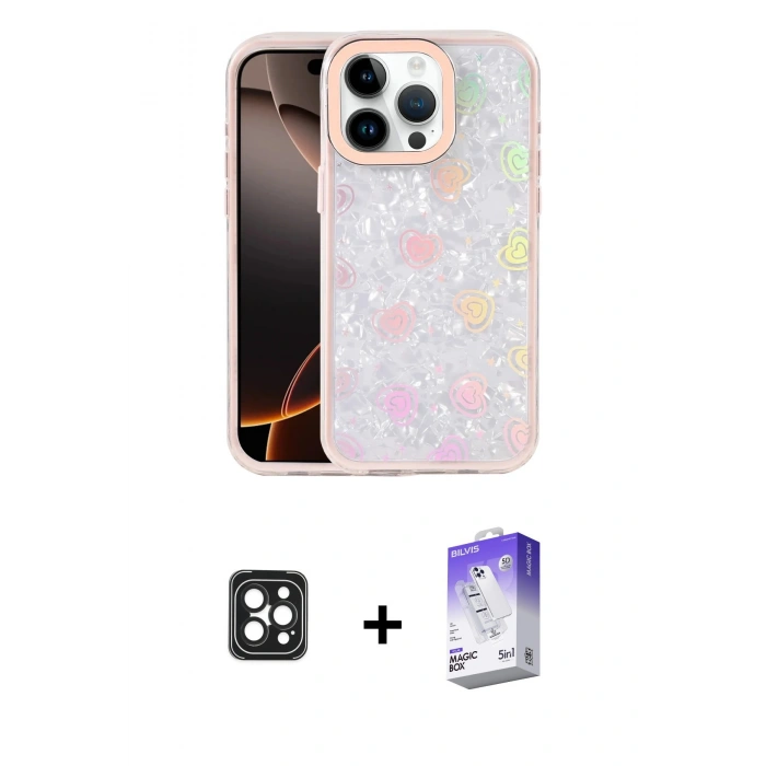 MARSİLYAN™- iPhone 16 Pro Max Kılıf Odak Prime - Siyah Bilvis 5in1 3D Magic Cam Ekran Koruyucu + Siyah PVD Metal Kamera Lens