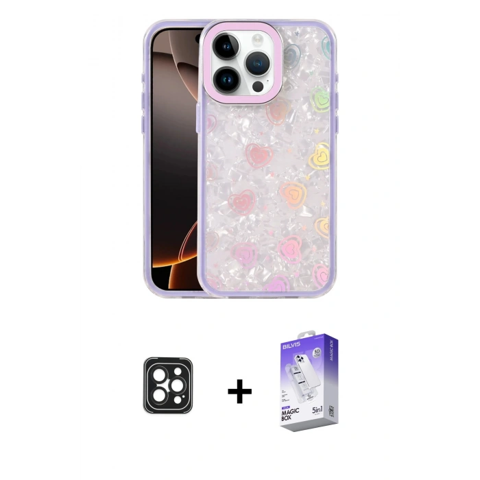 MARSİLYAN™- iPhone 16 Pro Max Kılıf Odak Prime - Siyah Bilvis 5in1 3D Magic Cam Ekran Koruyucu + Siyah PVD Metal Kamera Lens