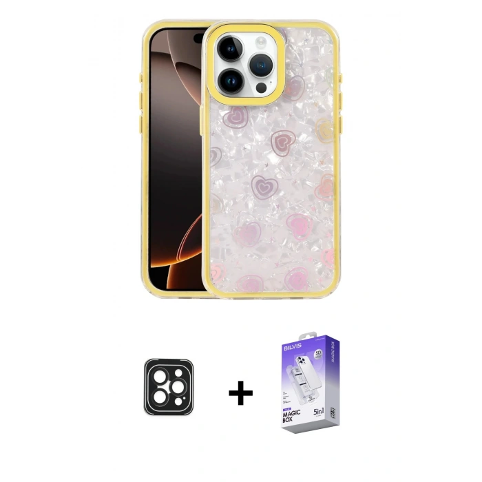 MARSİLYAN™- iPhone 16 Pro Max Kılıf Odak Prime - Siyah Bilvis 5in1 3D Magic Cam Ekran Koruyucu + Siyah PVD Metal Kamera Lens