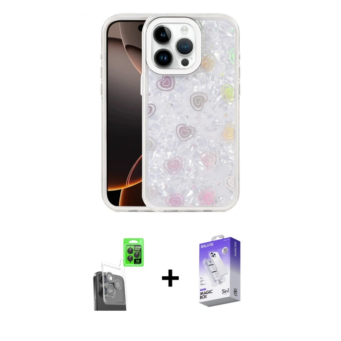 MARSİLYAN™- iPhone 16 Pro Max Kılıf Odak Prime - Siyah Bilvis 5in1 3D Magic Cam Ekran Koruyucu + Siyah Raze Metal Kamera Lens