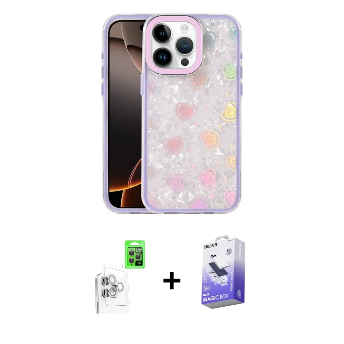 MARSİLYAN™- iPhone 16 Pro Max Kılıf Odak Prime - Siyah Bilvis 5in1 5D Magic Hayalet Cam Ekran Koruyucu + Raze Metal Kamera Lens - BZ