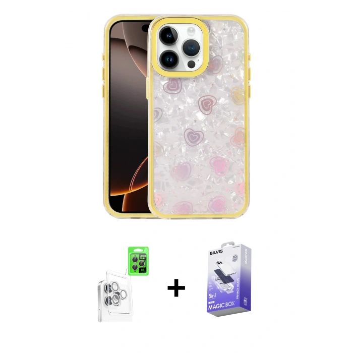 MARSİLYAN™- iPhone 16 Pro Max Kılıf Odak Prime - Siyah Bilvis 5in1 5D Magic Hayalet Cam Ekran Koruyucu + Raze Metal Kamera Lens - BZ