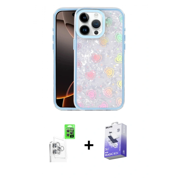 MARSİLYAN™- iPhone 16 Pro Max Kılıf Odak Prime - Siyah Bilvis 5in1 5D Magic Hayalet Cam Ekran Koruyucu + Raze Metal Kamera Lens - BZ