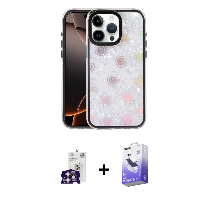 MARSİLYAN™- iPhone 16 Pro Max Kılıf Odak Prime - Siyah Bilvis 5in1 5D Magic Hayalet Cam Ekran Koruyucu + Bilvis Titan Kamera Lens - TMGI