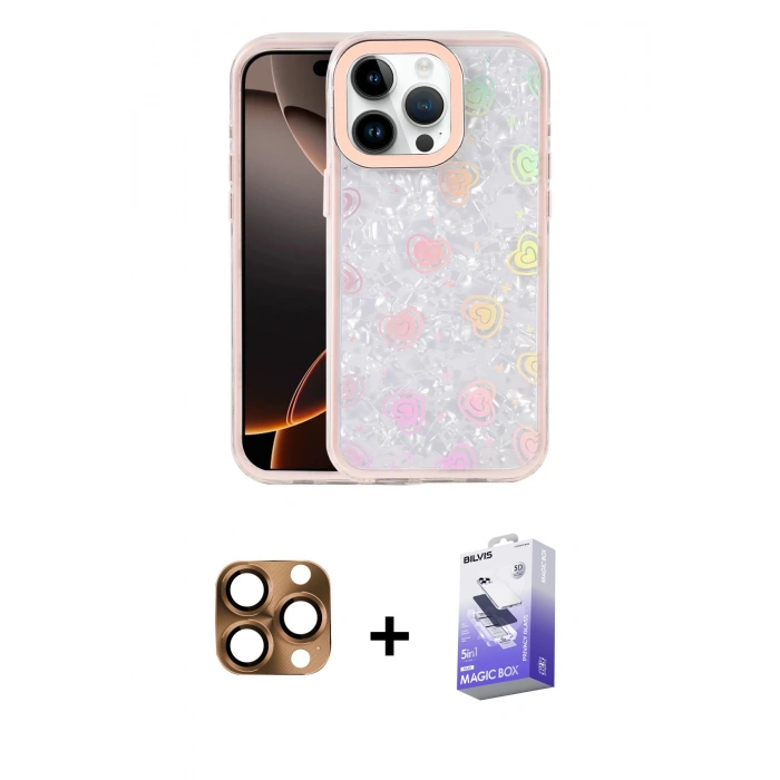 MARSİLYAN™- iPhone 16 Pro Max Kılıf Odak Prime - Siyah Bilvis 5in1 5D Magic Hayalet Cam Ekran Koruyucu + Pers Alüminyum Kamera Lens - CLTM