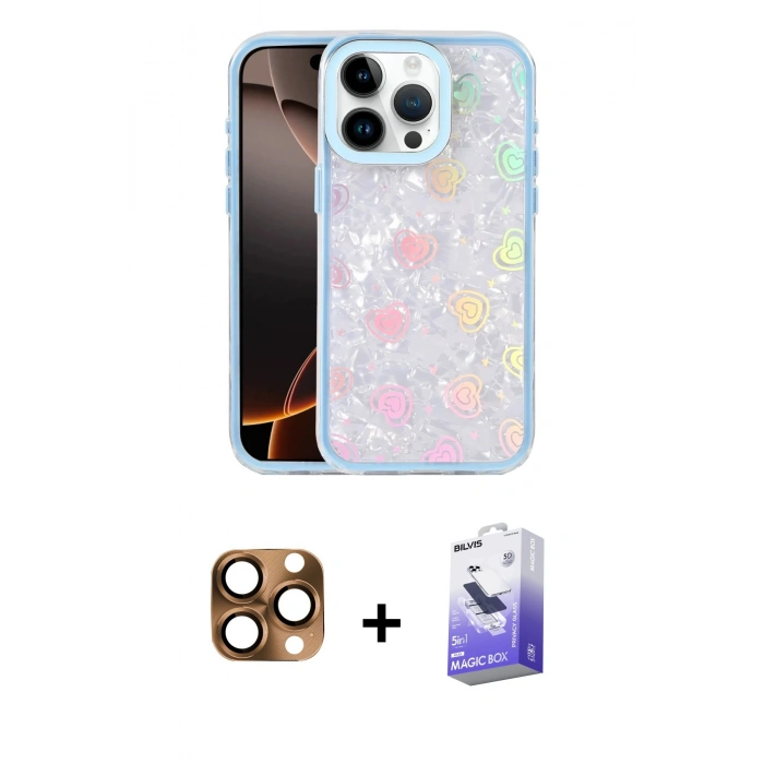 MARSİLYAN™- iPhone 16 Pro Max Kılıf Odak Prime - Siyah Bilvis 5in1 5D Magic Hayalet Cam Ekran Koruyucu + Pers Alüminyum Kamera Lens - CLTM