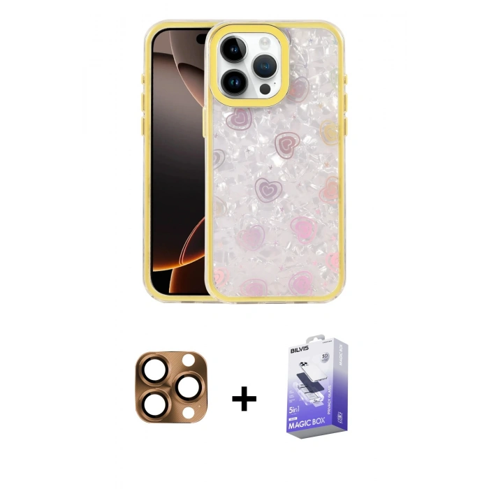 MARSİLYAN™- iPhone 16 Pro Max Kılıf Odak Prime - Siyah Bilvis 5in1 5D Magic Hayalet Cam Ekran Koruyucu + Pers Alüminyum Kamera Lens - CLTM