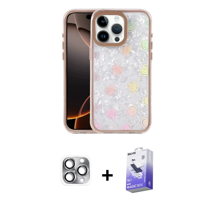 MARSİLYAN™- iPhone 16 Pro Max Kılıf Odak Prime - Siyah Bilvis 5in1 5D Magic Hayalet Cam Ekran Koruyucu + Pers Alüminyum Kamera Lens - GI