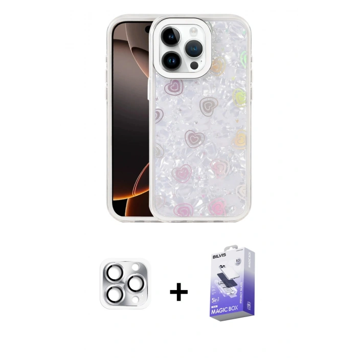 MARSİLYAN™- iPhone 16 Pro Max Kılıf Odak Prime - Siyah Bilvis 5in1 5D Magic Hayalet Cam Ekran Koruyucu + Pers Alüminyum Kamera Lens - GS