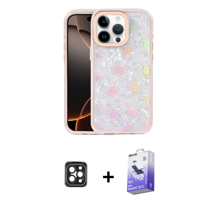 MARSİLYAN™- iPhone 16 Pro Max Kılıf Odak Prime - Siyah Bilvis 5in1 5D Magic Hayalet Cam Ekran Koruyucu + PVD Metal Kamera Lens - SH