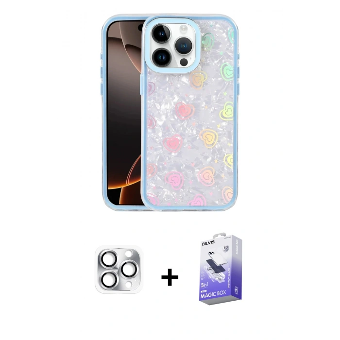 MARSİLYAN™- iPhone 16 Pro Max Kılıf Odak Prime - Siyah Bilvis 5in1 5D Magic Hayalet Cam Ekran Koruyucu + Pers Alüminyum Kamera Lens - GS