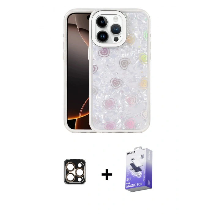 MARSİLYAN™- iPhone 16 Pro Max Kılıf Odak Prime - Siyah Bilvis 5in1 5D Magic Hayalet Cam Ekran Koruyucu + PVD Metal Kamera Lens - GD