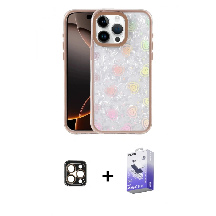 MARSİLYAN™- iPhone 16 Pro Max Kılıf Odak Prime - Siyah Bilvis 5in1 5D Magic Hayalet Cam Ekran Koruyucu + PVD Metal Kamera Lens - GD
