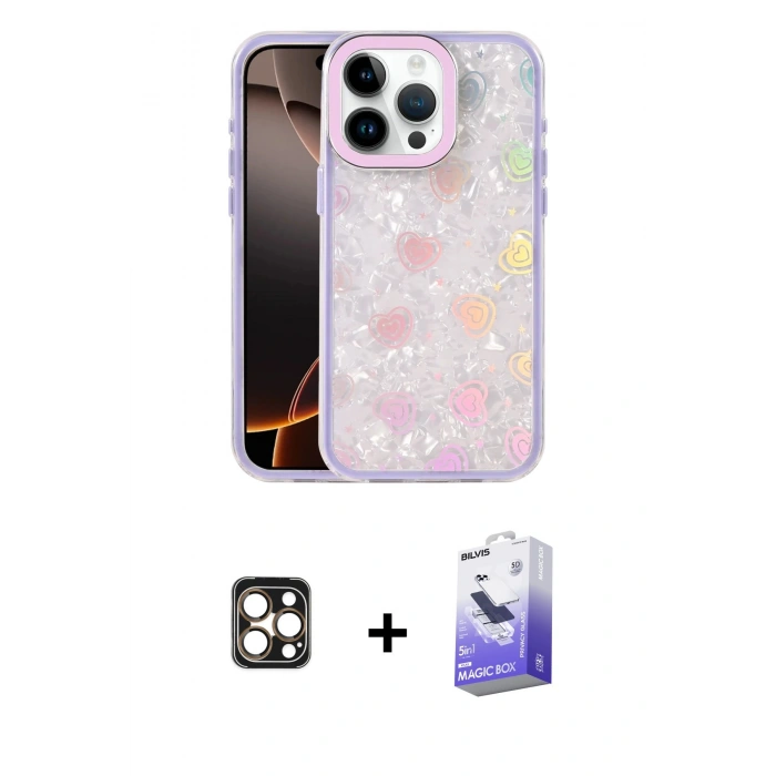MARSİLYAN™- iPhone 16 Pro Max Kılıf Odak Prime - Siyah Bilvis 5in1 5D Magic Hayalet Cam Ekran Koruyucu + PVD Metal Kamera Lens - GD